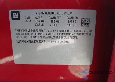 2011 Chevrolet Cruze 1Lt from USA, damaged, VIN 1G1PF5S90B7287333